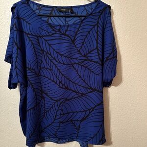 Apt 9 Blouse XL Royal Blue with Black Print